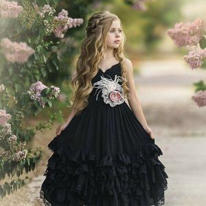 NWT Dollcake A Thousand Words Frills Black Maxi Dress Photo Special size 4